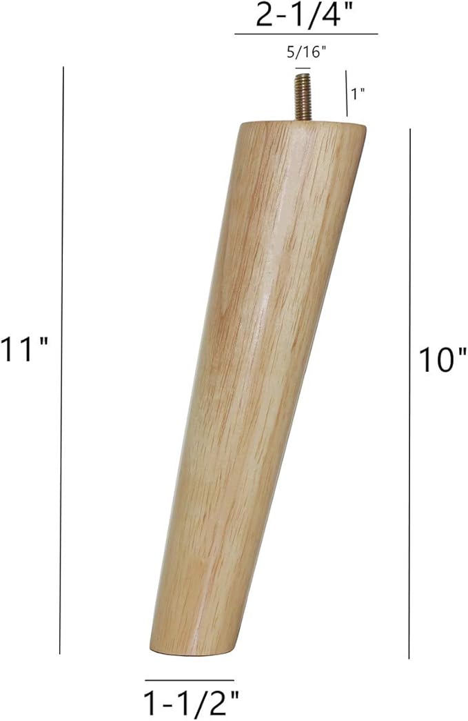 WEICHUAN Solid Rubber Wood Replacement Sofa Couch Chair Ottoman Loveseat Coffee Table Cabinet Furniture Wood Legs(10" Slant Set of 4)