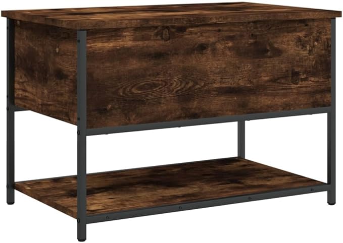 Industrial Storage Bench with Adjustable Feet, Smoked Oak Finish for Hallway Living Room Seating and Organization