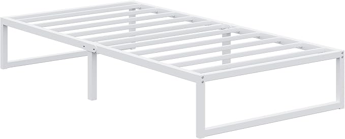 EMODA 12 Inch Twin Bed Frames, Metal Platform Bed Frame Twin No Box Spring Needed, Heavy Duty Steel Slats Support, Easy Assembly, Noise Free, White