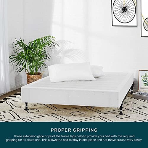 Greaton, Advanced Steel Bed Frame with Extension Glide | Re-Rolled Rail Steel Provides Strength and Durability, Double Riveted Steel Legs, Canoe Clips to Secure Cross Arms, Fits Full