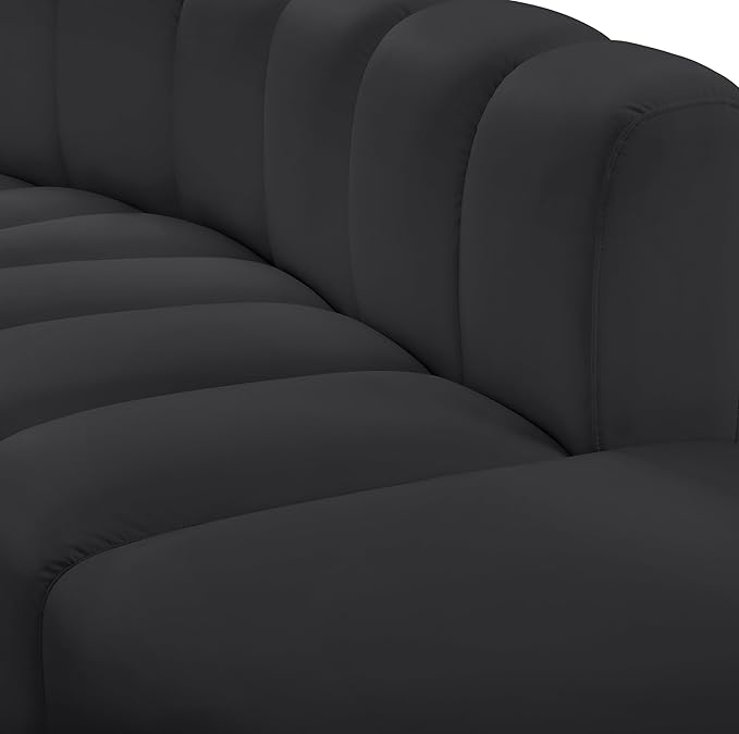 Meridian Furniture 101Black-S3F Arc Collection Modern | Contemporary Modular Sofa with Soft Black Vegan Leather, Deep Channel Tufting, Modular Design, 89.5" W x 31" D x 30" H, Black