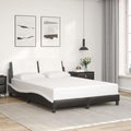 Full Bed Frame Black and White Modern Wavy Design Upholstered Platform Bed with Cushioned Headboard Solid Pine Wood Structure for Bedroom