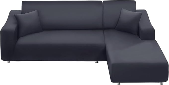 NAISI Couch Cover L Shape 2 Pieces Sofa Cover Soft Stretch Slipcovers with 2pcs Pillowcases Furniture Protector Sectional Couch Covers 3 Seater + 3 Seater(Dark Grey)