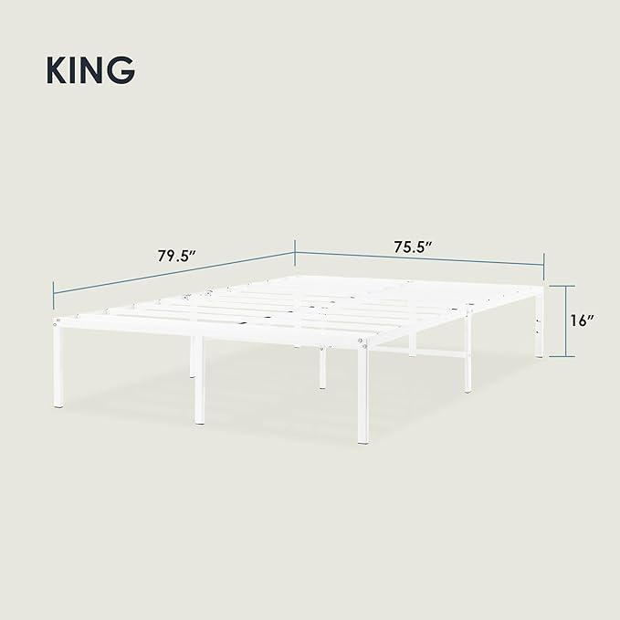 Best Price Mattress 16 Inch Metal Platform Bed Frame, Heavy Duty Steel Slats, White, King
