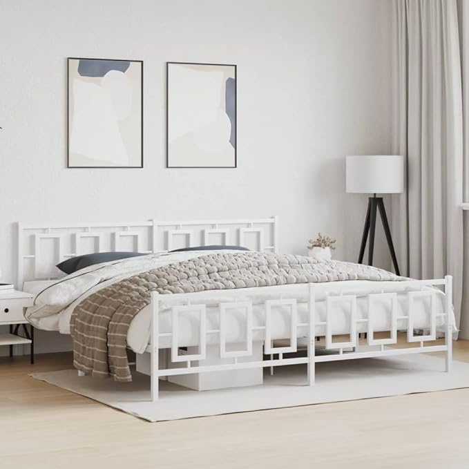 vidaXL Bed Frame White Powder-Coated Steel Full Bed Frame Rectangular