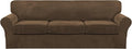 FantasDecor 4 Piece Sofa Velvet Couch Covers for 3 Cushion Stretch Slipcover with Individual Seat Cushion Elastic Furniture Protector for Pets, Machine Washable (Large Sofa, Bronze Brown)