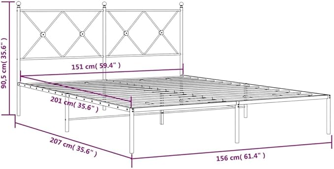 vidaXL Modern White Metal Bed Frame - Double Bed with Headboard, Steel Construction, Extra Underbed Storage Space - 59.1"x78.7"