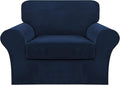 FantasDecor 2 Piece Chair Sofa Covers Velvet for Living Room Slipcovers with Individual Cushion Elastic Furniture Protector for Pets, Machine Washable (Armchair, Navy)