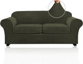PrinceDeco Couch Cover Velvet Plush Sofa Covers for 2 Cushion Couch Width Up to 90 Inch Washable Furniture Protector Pet Friendly No Slip Sofa Slipcover(Medium-Large, Olive)