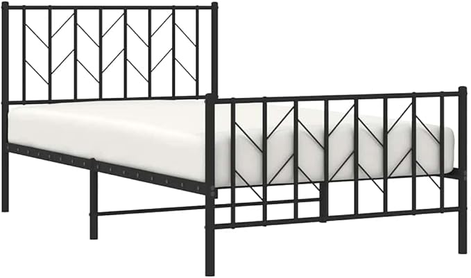 Bed Frame Black Powder-Coated Steel Modern Metal Bed Frame with Headboard, Sturdy Steel Bed with Underbed Storage 39.4 x 78.7 in Sturdy