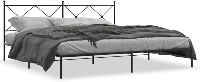 Modern Black Double Metal Bed Frame with Headboard, Sturdy Steel Construction for Two, Easy Assembly and Compact Size 78.0 x 81.5 x 35.6 Inches