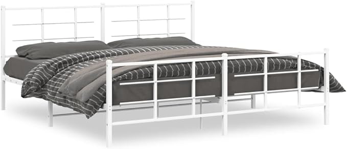 Modern Full Bed Frame with Sturdy Powder-Coated Steel, Elegant White Finish for Adults and Guest Rooms, Durable Sleek Design Fits Standard Mattress