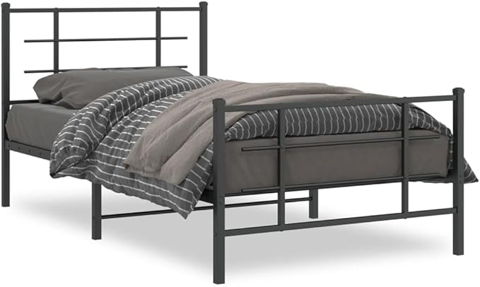 Black Metal Bed Frame with Powder-Coated Steel, Modern Design for Single Occupants, Durable Sturdy Construction, Compact 39.4 x 78.7 Inches, Easy Assembly for Bedroom