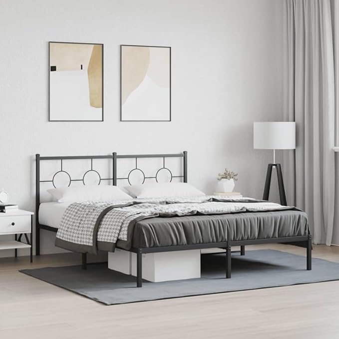 vidaXL Bed Frame Black Steel 59x79 in King Size Industrial Bed Frame