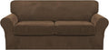 FantasDecor 3 Piece Sofa Covers Velvet for 2 Cushion Couch Stretch Loveseat Slipcover with Individual Seat Elastic Furniture Protector for Pets (Sofa, Bronze Brown)