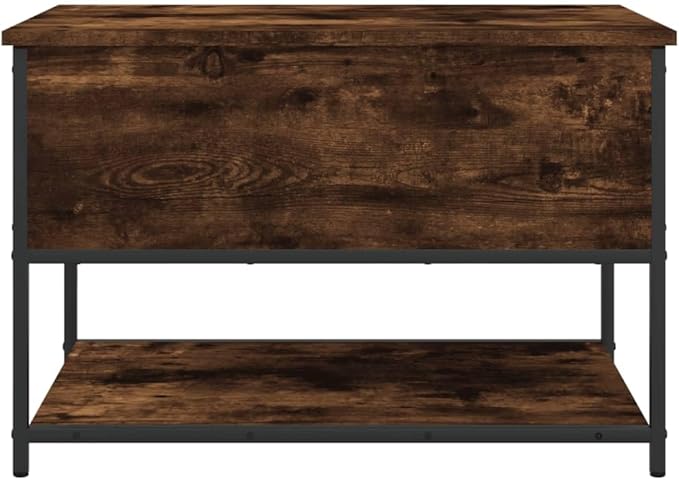 Industrial Storage Bench with Adjustable Feet, Smoked Oak Finish for Hallway Living Room Seating and Organization