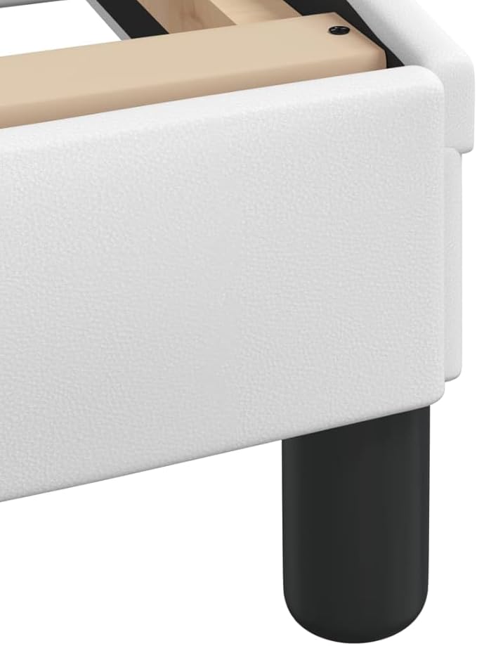 Bed Frame White Modern Faux Leather Bed Frame with Headboard, Sturdy Single Mattress Support for Bedroom