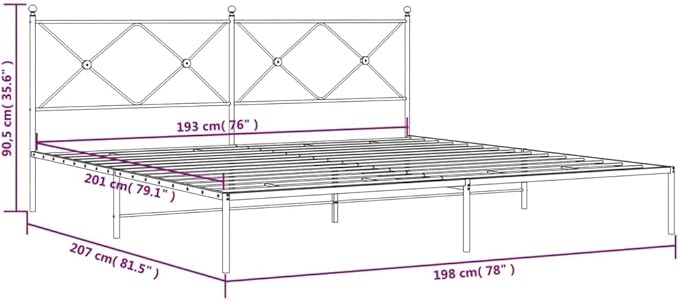 Modern Rectangular Metal Bed Frame with Headboard, White Powder-Coated Steel Design for Bedroom, Durable Storage Solution with Breathable Material, Fits Two People, Easy