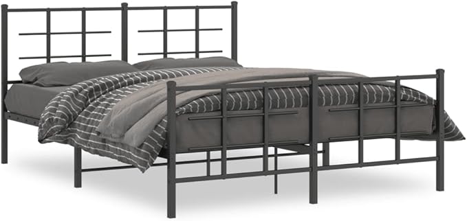 Modern Black Metal King Size Bed Frame with Footboard, Sturdy Powder-Coated Steel Construction for Enhanced Support and Easy Assembly, Underbed Storage Space for Bedroom