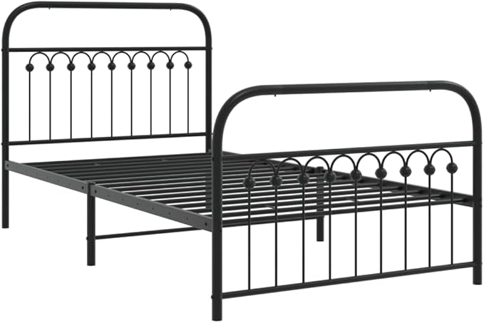 Modern Metal Bed Frame with Headboard and Footboard, Sturdy Steel Structure for Single Bed, Under Bed Storage, Black Matte Finish, Easy Assembly