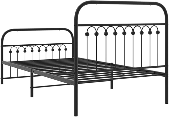 Modern Metal Bed Frame with Headboard and Footboard, Sturdy Steel Structure for Single Bed, Under Bed Storage, Black Matte Finish, Easy Assembly