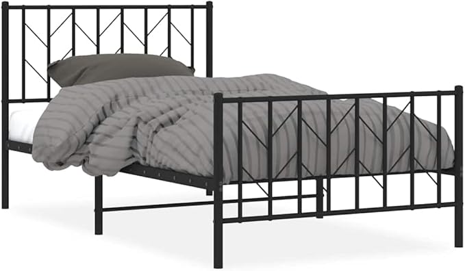 Bed Frame Black Powder-Coated Steel Modern Metal Bed Frame with Headboard, Sturdy Steel Bed with Underbed Storage 39.4 x 78.7 in Sturdy