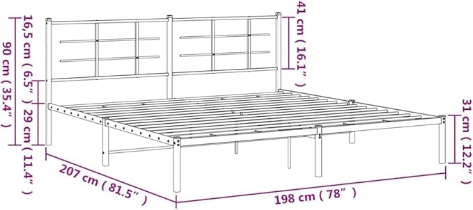 vidaXL White Metal King Bed Frame with Headboard - Powder-Coated Steel Bedroom Furniture - 81.5x78x35.4 Inches - Under-Bed Storage Space