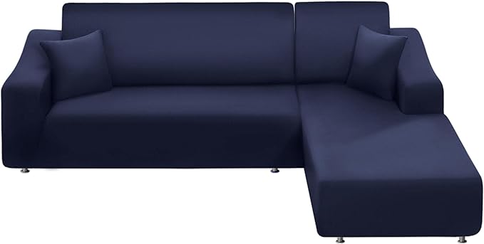 NAISI Couch Cover L Shape 2 Pieces Sofa Cover Soft Stretch Slipcovers with 2pcs Pillowcases Furniture Protector Sectional Couch Covers 3 Seater + 3 Seater(Navy)