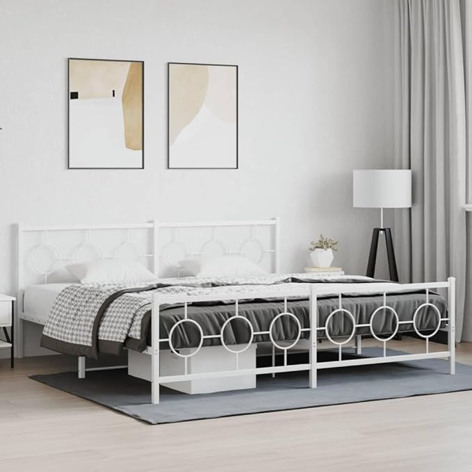 vidaXL Bed Frame White Powder-Coated Steel Double Durable Bed Frame