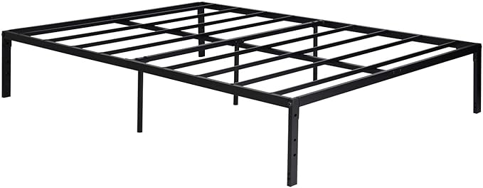 FurnitureR Modern Metal Platform Bed, Full/Twin Size Bed Frame with 14.2" Under-Bed Storage, Sturdy Locking Mechanism, Easy Assembly for Bedroom or Guest Room, Black (Full)