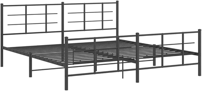 Modern Double Metal Bed Frame with Footboard and Underbed Storage, Sturdy Mattress Support Platform for Bedroom, Black Powder-Coated Finish, Space-Saving