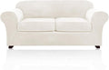 PrinceDeco Velvet Couch Covers for Sofa Soft 4 Pieces Couch Covers for 3 Cushion Couch Sofa Pet Friendly Furniture Protector with Non Slip Elastic Bottom Width Up to 90 Inch (Medium-Large, Porcelain)