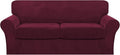 FantasDecor 3 Piece Sofa Covers Velvet for 2 Cushion Couch Stretch Loveseat Slipcover with Individual Seat Elastic Furniture Protector for Pets (Sofa, Burgundy)