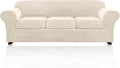 PrinceDeco Velvet XL Couch Cover for Oversized Sofa 4 Piece Sofa Covers for 3 Cushion Couch Washable Furniture Protector with Non Slip Elastic Bottom Width Up to 97 Inch(X-Large, Ivory)