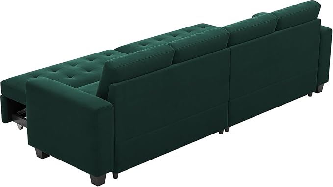 Belffin Modular Sectional Sleeper Sofa with Pull Out Bed Convertible Velvet Sleeper Sofa with Storage Sectional Couches for Living Room Green