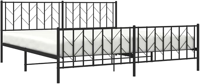 Bed Frame Black Powder-Coated Steel Double Bed Frame Classic for Bedroom