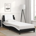 Bed Frame Single Size with Upholstered Headboard Modern Black and White Design Solid Pine Wood Structure for Bedroom Decor