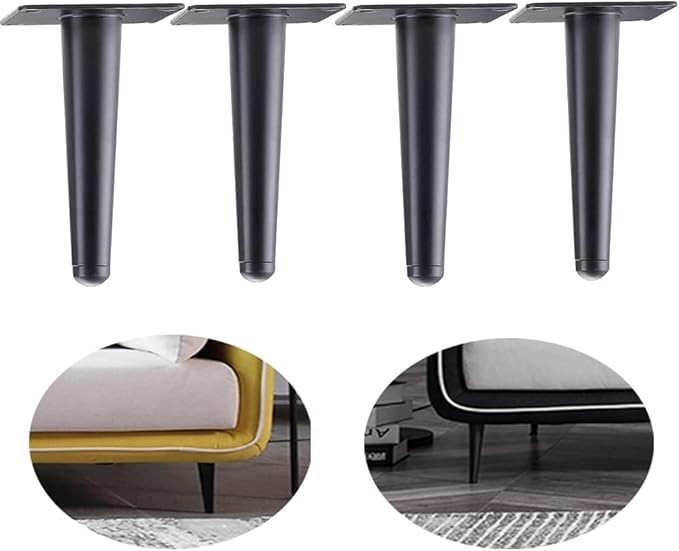 Straight Furniture Table Legs 6 Inch, Round Tapered Metal Furniture Legs Black, Modern Dresser Cabinet Sofa Support Feet Replacement, Set of 4