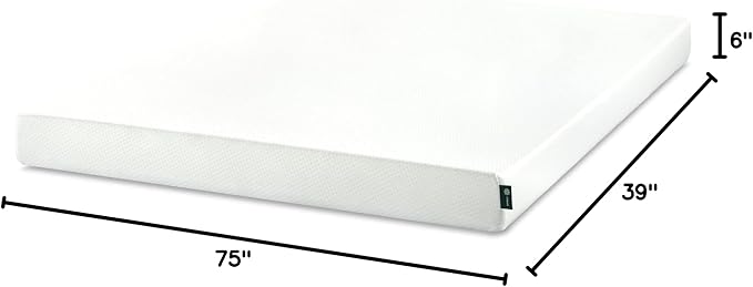 Zinus 6 Inch Green Tea Memory Foam Mattress, Twin, Fiberglass Free, Patented Custom Contour Support, Sturdy Base Foam, CertiPUR-US Certified, Mattress in A Box, White