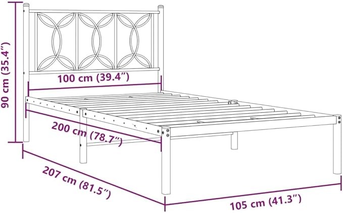 White Steel Bed Frame Single Modern Headboard Platform Mattress Base, 39.4 x 78.7 Inch Sleeping Area, Durable Heavy Duty 440 Lbs Capacity Underbed Storage Space for Bedroom