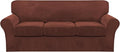 FantasDecor 4 Piece Sofa Velvet Couch Covers for 3 Cushion Stretch Slipcover with Individual Seat Cushion Elastic Furniture Protector for Pets, Machine Washable (Sofa, Burnt Brick)