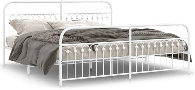 White Metal Bed Frame with Storage, Sturdy Steel Platform Base for Mattress, Modern Freestanding Design with Powder Coated Finish for Bedroom
