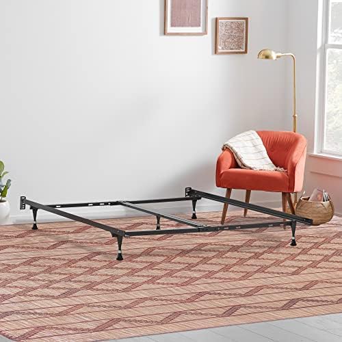 Greaton, Advanced Bed Frame with Solid Steel Rivets, Re-Rolled Rail Provides Required Strength and Durability, Canoe Clips to Secure Cross Arms, Double Riveted 5 Steel Legs Center Support, Queen