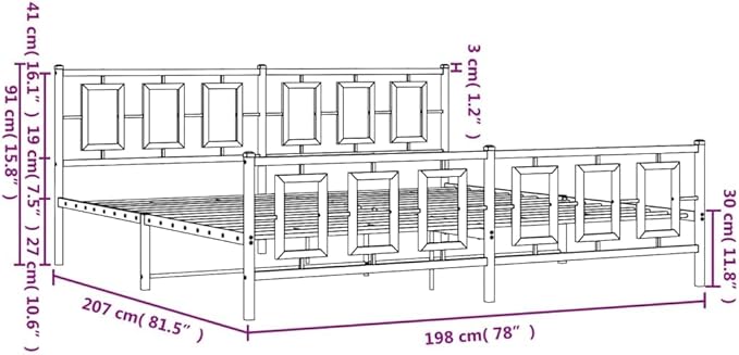 vidaXL Bed Frame White Powder-Coated Steel Full Bed Frame Rectangular