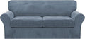 FantasDecor 3 Piece Sofa Covers Velvet for 2 Cushion Couch Stretch Loveseat Slipcover with Individual Seat Elastic Furniture Protector for Pets (Sofa, Stone Blue)