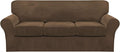 FantasDecor 4 Piece Sofa Velvet Couch Covers for 3 Cushion Stretch Slipcover with Individual Seat Cushion Elastic Furniture Protector for Pets, Machine Washable (Sofa, Bronze Brown)
