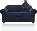 PrinceDeco Velvet Couch Cover Loveseat Covers for 2 Cushion Couch 3 Piece Sofa Covers for Dogs Washable Loveseat Covers Width Up to 72 Inch No Slip Stretch Sofa Slipcover(Medium, Navy)