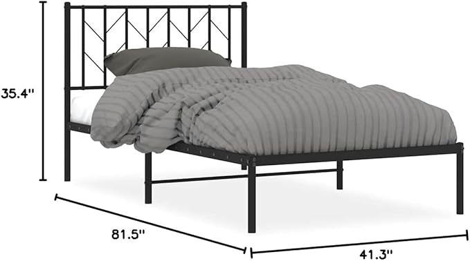 Black Powder-Coated Steel Single Bed Frame, Minimalist Modern Design, Durable Metal Platform Bed for Bedroom, Adult Guest Room Furniture
