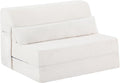 Tiita Convertible Folding Sofa Bed Twin Size for Adults with Pillow, Plush Fabric Floor Mattress Couch Bed, Washable Cover & Side Pocket, Guest Room, Dorm, Apartment, Living Room, Beige