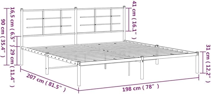 vidaXL Bed Frame Black Powder-Coated Steel Double Bed Frame